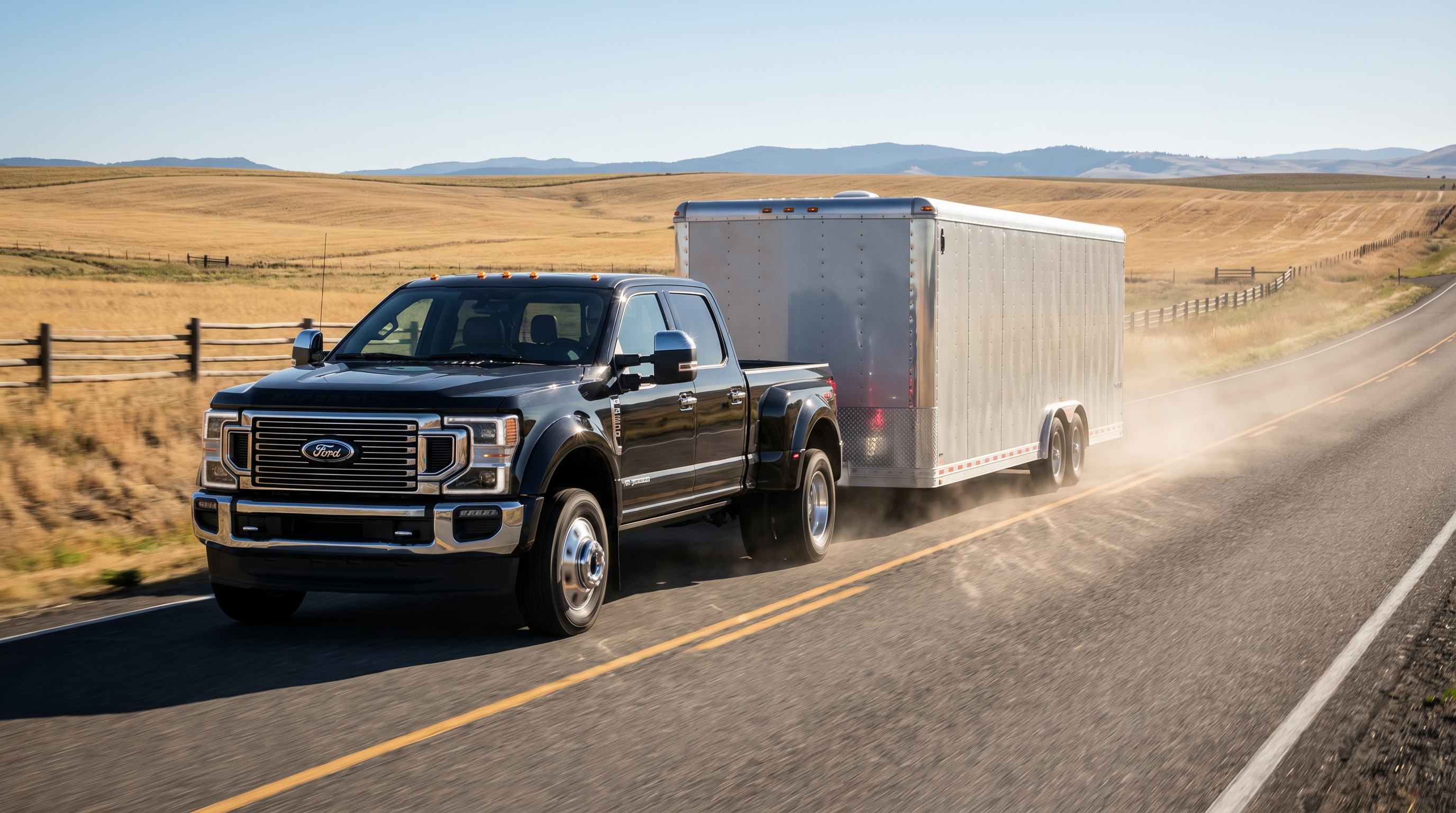 Ford Super Duty truck towing heavy load with 6.7L PowerStroke diesel
